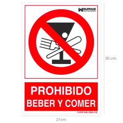 Cartel Prohibido Beber y Comer 21x 30 (Alt.) cm.