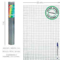 Malla Electrosoldada Galvanizada 13x13 / Altura 100 cm. Rollo 25 Metros Uso Domestico