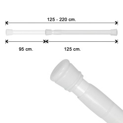 Barra Para Cortina Ducha Extensible Aluminio Blanco125 a 220 cm.